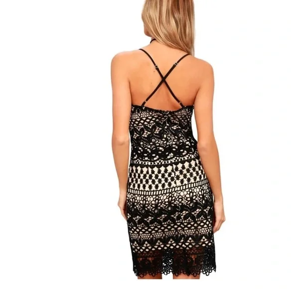 Lulu's Black and Cream Lace Midi Dress - Picture 2 of 7